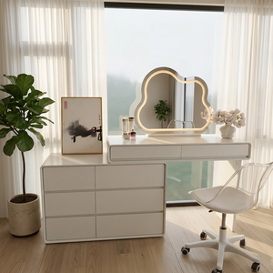 Modern <b>Makeup</b> Vanity Table with Lighted <b>Mirror</b> Storage Desk for Bedroom Furniture - Product Image 2