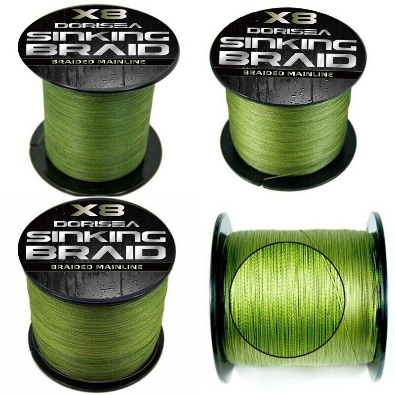 DORISEA X8+1 Sinking Core Fiber Extreme Sinking Braided Wire Carp  Multifilament Line 100m-1000m Army Green River