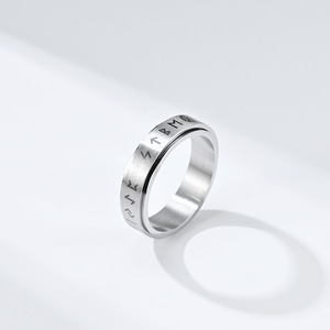 Anillo Giratorio de Acero de Titanio con Letra Vikinga Nórdica, Joyería Unisex de Regalo, Color Negro y Plateado, Diseño Geométrico - Product Image 4