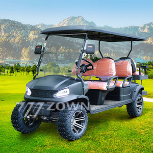 Carrito de golf eléctrico color oro champán para 6 pasajeros con asientos de cuero negro y toldo a juego para transporte turístico en grupos en lugares turísticos. - Product Image 4
