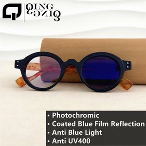<span class=keywords><strong>2026</strong></span>年クラシックラウンドフォトクロミックメガネ メンズ ブルーライトカットPC レトロラウンド反射防止メガネ 調光レンズ 光学 - Product Image 2