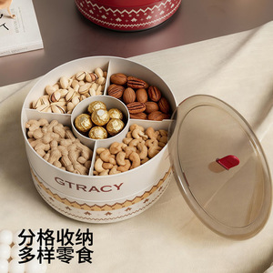 จานผลไม้ทรงกลมมีฝาปิด ช่องแบ่งอาหาร หมุนได้ 360 องศา สำหรับของว่างและผลไม้ในงานปาร์ตี้ - Product Image 3