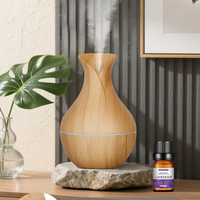 Diffuseur d'arômes ultrasonique en forme de vase, grain de bois, 200 ml, mini humidificateur USB avec lumière nocturne pour la décoration de la maison, de la chambre à coucher et du bureau
