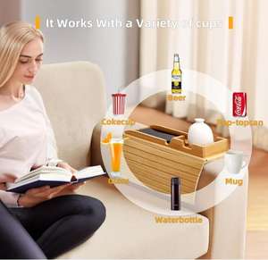 Bamboe Bank Armsteun Dienblad Arm Tray Opvouwbare Bank Cup Houder 2 In 1 Ontwerp Afneembaar <span class=keywords><strong>Sofa</strong></span> Tafelblad - Product Image 3