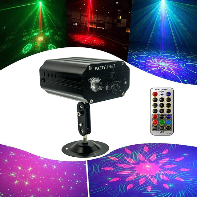 Sound Activated LED Laser Projector Lights With Remote Control Dj Disco Party Lighting