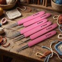Uncinetti in metallo con manico in plastica rosa, stile grazioso, per lavori fai da te di maglieria e uncinetto, a testa singola/doppia/tripla, per extension di capelli