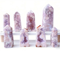 Colonne en agate fleurie rose à 4 faces, cristal naturel d'améthyste rose