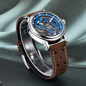 Benyar Men's <b>Skeleton</b> <b>Automatic</b> Mechanical <b>Watch</b> Luminous 50m Waterproof Brown Leather Strap Fashion Wristwatch - Product Image 3