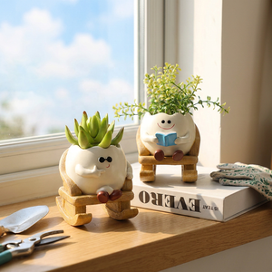 Lot de 4 pots de fleurs de 3 pouces en résine, motif personnage de dessin animé mignon, en forme de chaise longue/balançoire, <span class=keywords><strong>pour</strong></span> plantes succulentes, ornement de bureau, <span class=keywords><strong>pour</strong></span> la maison, le jardin, <span class=keywords><strong>cadeau</strong></span> - Product Image 6