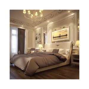Moderne Luxe Echt Lederen Bed Massief Houten Frame Zacht Kingsize Bed Ontwerp