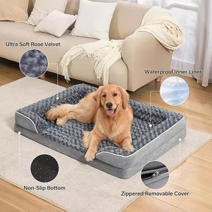 Factory Custom High Quality Gray Plush Orthopedic Memory Foam <b>Large</b> Dog Pet Bed Wholesale Rectangular 4 Sided <b>Pillow</b> Dog Bed - Product Image 2
