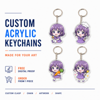Porte-clés en acrylique Anime, commande en gros, OEM ODM, acrylique transparent 3mm, impression UV vive, fermoir mousqueton, forme et taille personnalisées