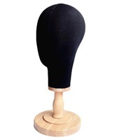 Accessoires de perruque de chapeau de tête de mannequin en lin moule de tête de spectacle avec base en bois massif