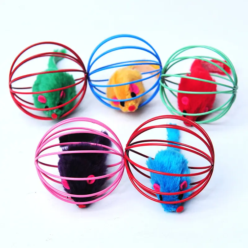 Spot wholesale cage rat 6cm cat toy mouse multiple styles color iron ball cage mouse pet supplies cat toys