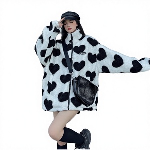 Women Sports Wear Heart Print <b>Sherpa</b> Fleece <b>Jacket</b> Zip up Hooded Coat Soft <b>Lined</b> Regular Fit Winter Outerwear Knee Length - Product Image 3