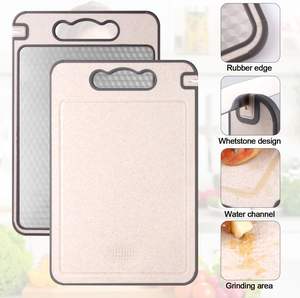 Tabla de cortar cuadrada de doble cara, Material de paja de trigo ecológico, afilador de tabla de cortar de superficie de descongelación de acero inoxidable - Product Image 3