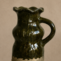 Vase à fleurs en céramique vintage, corps émaillé caramel, finition gris patiné, poignée à double anneau pour la décoration de table console