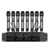 Ensemble de microphones sans fil UHF professionnels à 8 canaux avec récepteur sur rack, signal stable pour karaoké et spectacles sur scène