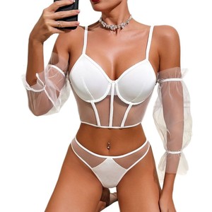 Set <span class=keywords><strong>Reggiseno</strong></span> con Ferretto Liscio e Senza Cuciture, Lingerie Erotica Trasparente con Lacci sul Retro per Donna, Intimo all'Ingrosso per Fabbriche - Product Image 5