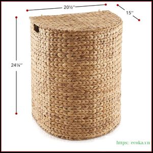 Ecoka Handmade Eco-Friendly Water Hyacinth Straw Woven Storage <b>Basket</b> <b>Lid</b> Divided Compartments for Clothes - Product Image 2