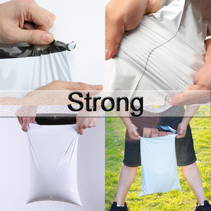 Sacs d'expédition en plastique recyclé personnalisés écologiques beige mat blanc avec message de remerciement - Product Image 2