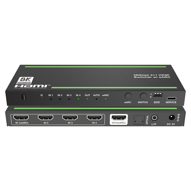 8K 60Hz 48G 4x1 HDMI Switcher with ARC/eARC Audio De-embedded EDID CEC