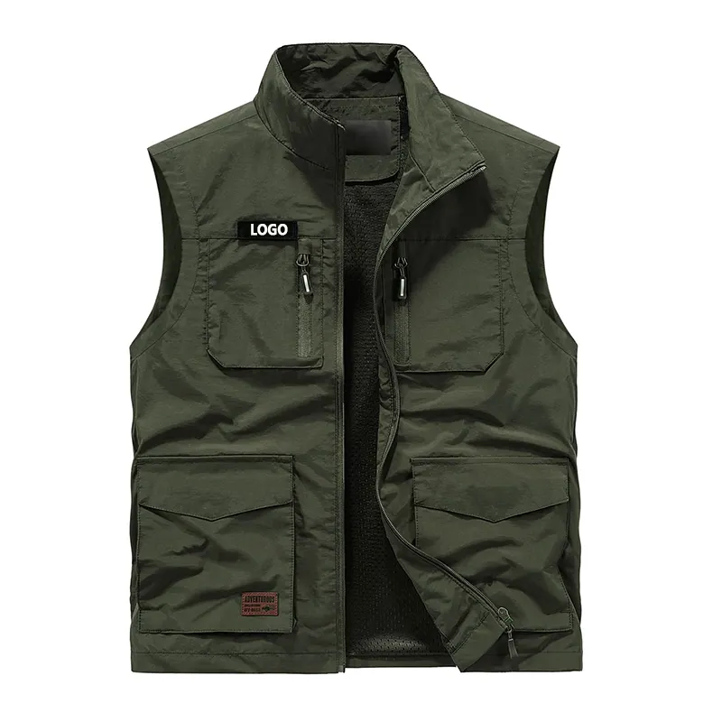 Wholesale Sleeveless Men's Denim Soft shell Vest Jacket Custom Embroidery multiple pockets Men Vest