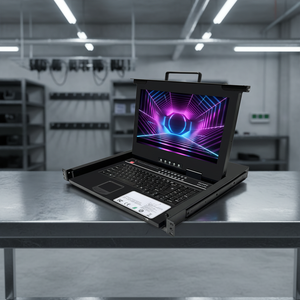 Commutateur KVM 15,6/17/17,3/18,5/19 pouces avec port LAN/RS232, espace rack 1U, contrôle de groupe unique, 8 serveurs avec 4/8/16 ports série - Product Image 1