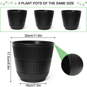 Juego <span class=keywords><strong>de</strong></span> <span class=keywords><strong>3</strong></span> Macetas <span class=keywords><strong>de</strong></span> Plástico con Diseño <span class=keywords><strong>de</strong></span> Rayas Modernas Weicheng Xing, Macetas Decorativas Negras para Jardín - Product Image 4