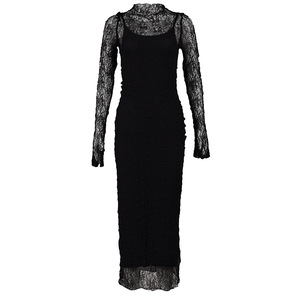 Completo da donna due pezzi: Abito a collo alto in pizzo a maniche lunghe e Canotta, con polsini svasati, vestibilità aderente, ideale per appuntamenti, pendolarismo, feste e cene - Product Image 5