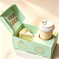 Boîte à gâteau personnalisée de qualité alimentaire avec gobelet à café, boîte à gâteau rectangulaire pliable biodégradable pour emporter des gâteaux sucrés