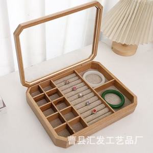 Solid Wood Jewelry Storage <b>Box</b> With Transparent Lid 18L Desktop Organizer Modern Minimalist Design - Product Image 2