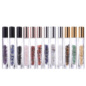 10ml pierres semi-précieuses naturelles bouteilles à rouleaux d'huile essentielle bouteilles à bille en verre clair pierres précieuses avec des copeaux de <span class=keywords><strong>cristal</strong></span> à l'intérieur - Product Image 1