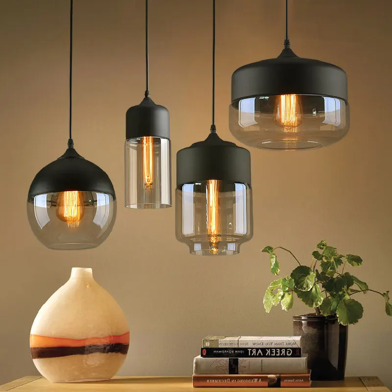 Éclairage d'intérieur Design moderne pour la maison, lampe de décoration de Restaurant minimaliste créative boule de verre suspension pour salon