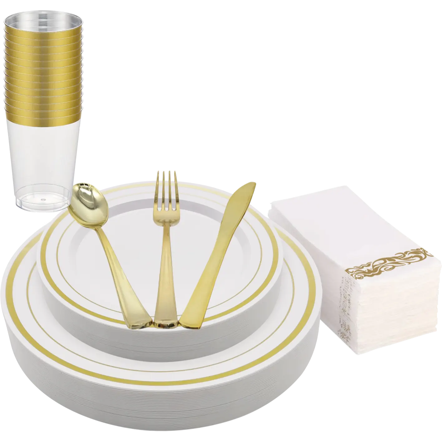 Zarif Premium ağır altın jant plastik tek kullanımlık parti tabakları düğün doğum günü tatlı tabağı