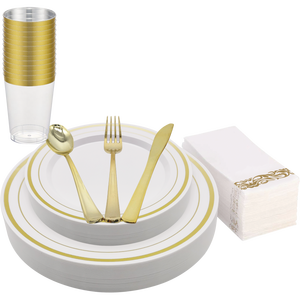Plastic Plate Elegant Premium Heavy Duty Gold Rim Plastic Disposable Party Plates Wedding Birthday Dessert Plate