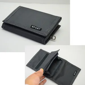 New Design For Male Men Black Clutch Money Bag Purse With Zipped Coin Pocket Nylon Tri-fold Short Casual Wallet