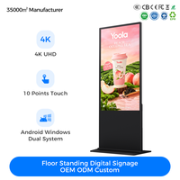 Pantalla Digital Publicitaria LCD con Soporte de Piso, 2K/4K, 43, 49, 55, 65 Pulgadas, WIFI, USB, CMS, Pantalla Táctil, Kiosco para Centros Comerciales