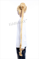 Peluca de cosplay de Sailor Moon Usagi Tsukino, 100 cm de largo, rubia, transparente, ondulada regular, 120% de densidad