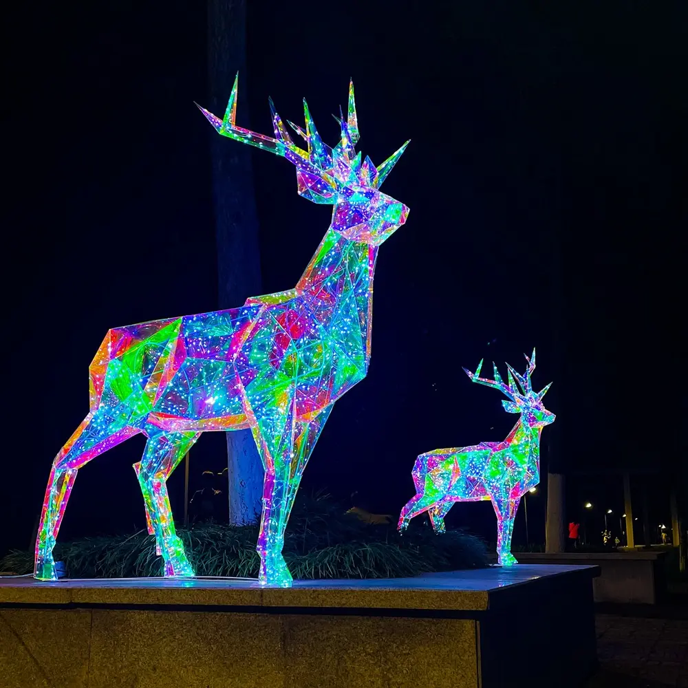 Grote Kerst Rendieren Werf Decoratie Kleurrijke Verlichting Kerst Rendier Lichten