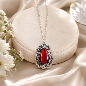 Collana rossa testurizzata a forma di goccia d'acqua, gioielli retrò da donna, idee regalo - Product Image 6