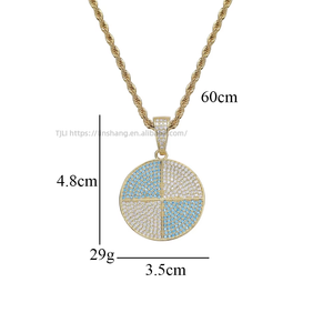 Blue disc pendant, hip hop men's and women's necklaces, <b>copper</b>-encrusted zircon color matching pendant. - Product Image 2