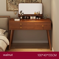 Table de toilette moderne du milieu du siècle en bois de bouleau avec miroir éclairé et tiroirs de rangement pour petites chambres