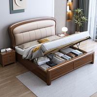 Lit en bois massif réglable haut de gamme 1,8 mètre, revêtement en cuir véritable, design moderne, rangement, vente directe d'usine