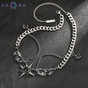 Colgante de cristal de doble capa con estrella de seis puntas, <span class=keywords><strong>cadena</strong></span> de acero inoxidable, alas para hombre, estilo punk hip hop, accesorios que no pierden el color, para mujer - Product Image 5