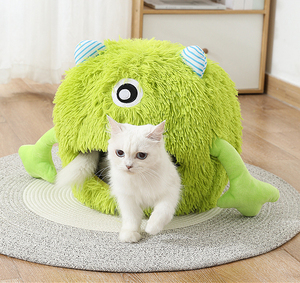 몬스터 퍼니 솔리드 만화풍 부드럽고 폭신한 고양이 & 강아지 케이브 침대 분리형 세탁 가능 플러시 소재 여름/겨울 실내용 - Product Image 5