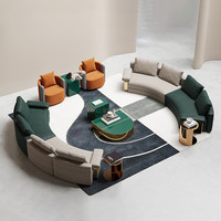 Ensemble de canapés sectionnels incurvés en cuir haut de gamme, avec structure en bois et rembourrage en éponge, design moderne et luxueux pour villa, appartement, sous-sol, salon