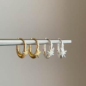 925 Sterling Silver Star Double-layer Zircon Hoop <b>Earrings</b> Horse Eye Zircon Star Moon Tassel <b>Chain</b> <b>Stud</b> <b>Earrings</b> - Product Image 6