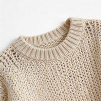 Pull ample en maille épaisse ivoire pour femme, col rond, manches chauve-souris, poches festonnées, tricot ample de haute qualité