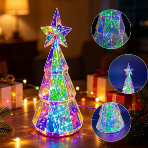 3D Pre-lit Christmas <b>Tree</b> 30cm Iridescent PET Xmas <b>Tree</b> Lamp Modern Luminous Ornament for Hotel Lobby Commercial Window Display - Product Image 6
